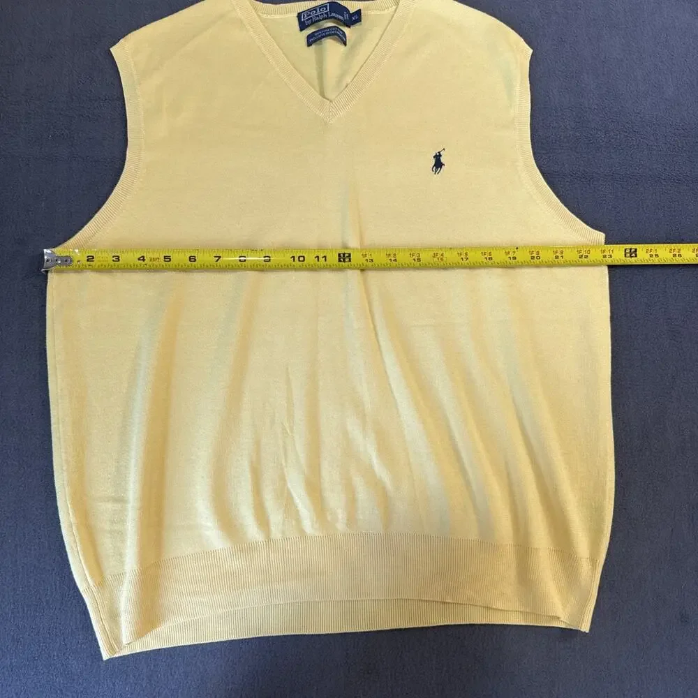 Polo Ralph Lauren Men's (XL) Yellow V-Neck Vest 100% Pima Cotton